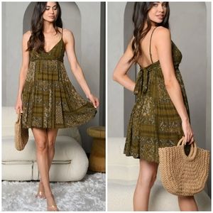 PAPERMOON Boho Chic Olive Green  Spaghetti Straps Tired Short Dress